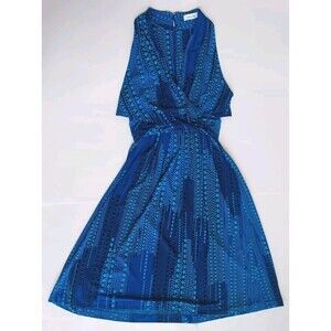Ladies Calvin Klein Blue/Black Polka Dot Sleeveless Back Zip Wrap Dress Size 8
